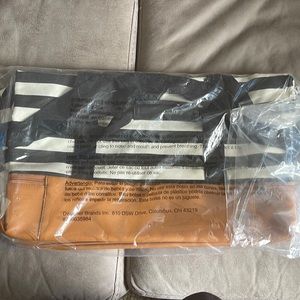 Black and white striped/brown NWT (or In Bag) Weekender Bag with shoe storage